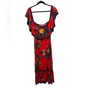 Flying Tomato Red Floral Off-Shoulder Maxi Dress. EUC
